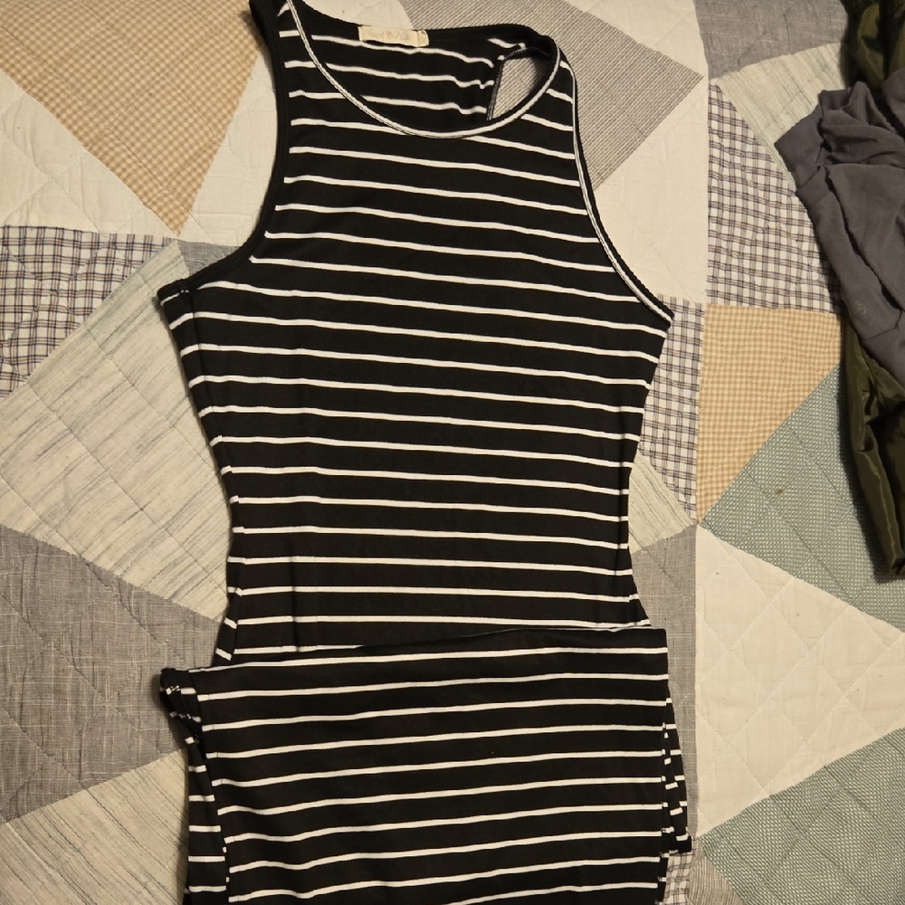 Heart & Hips Black and White Striped Maxi Dress